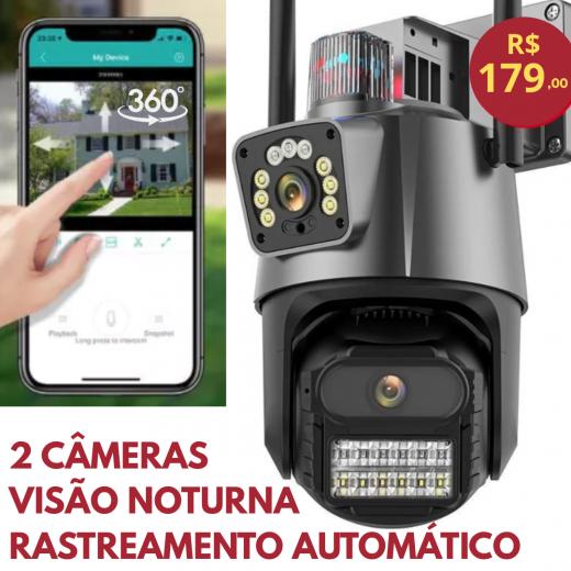 Duas câmeras com visão noturna e rastreamento automático direto no seu celular! 